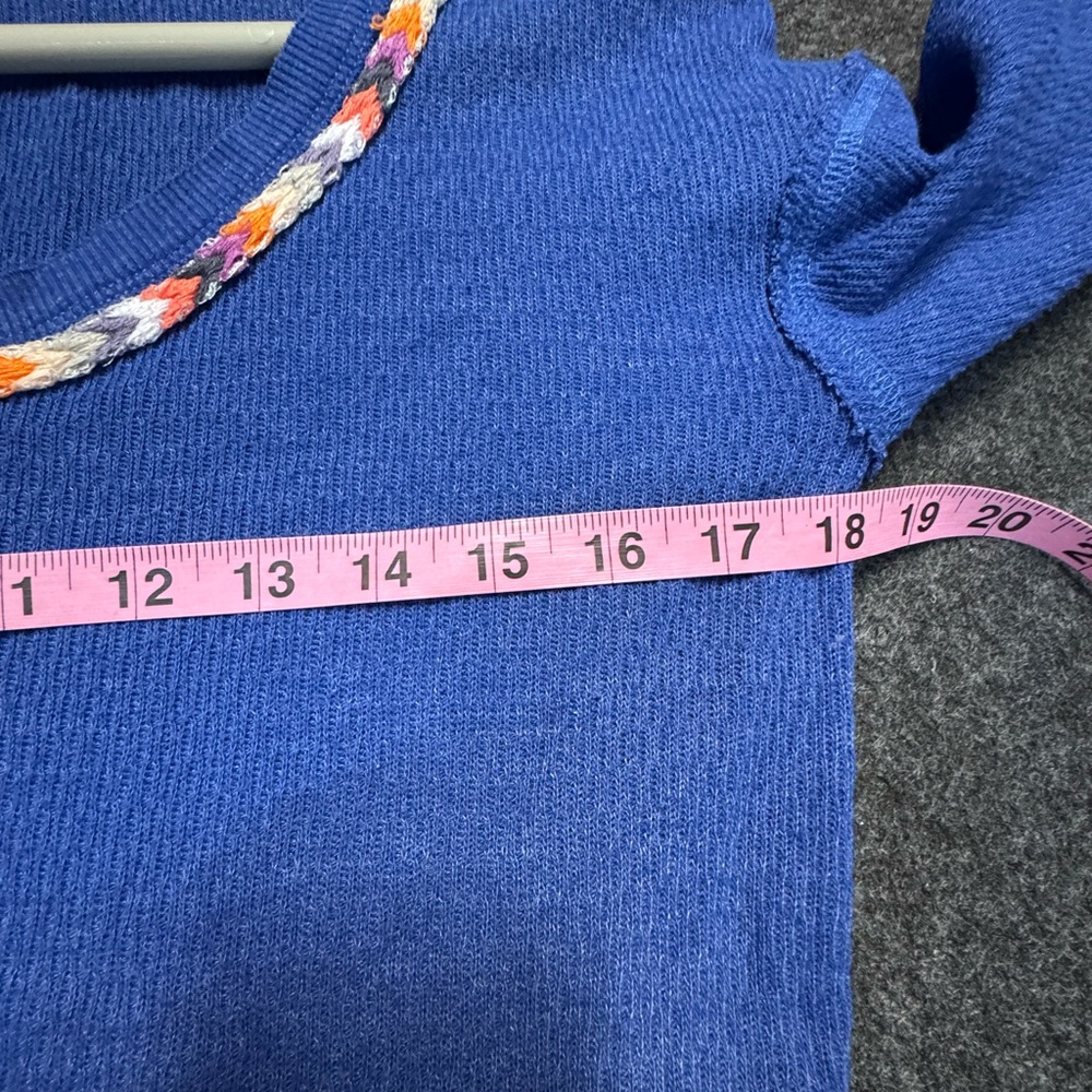 We The Free Free People Blue Thermal Rainbow Trim Long Sleeve Henley Top small - Picture 9 of 10